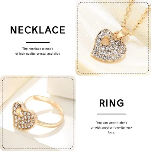 Vista 6 de Edary Conjunto de joyas de corazón para mujer, collar de oro para el día de San Valentín, conjunto de aretes con colgante de diamantes de imitación