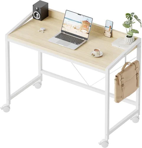 Vista 45 de Mericonia Escritorio de computador, escritorio de juegos para espacios pequeños, mesa moderna de estilo simple para oficina en casa, mesa de estudio