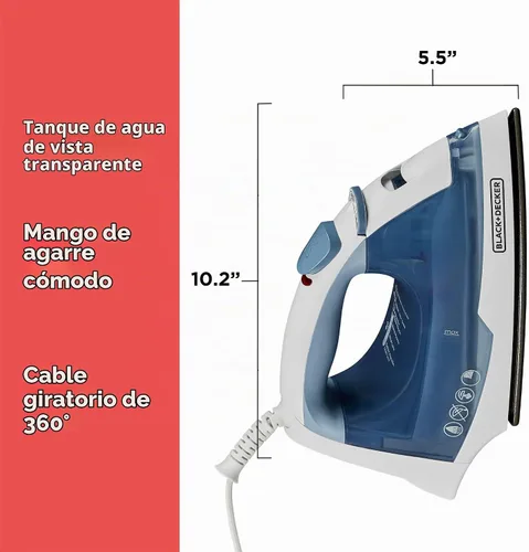 Vista 8 de BLACK+DECKER Plancha Compacta Easy Steam para Ropa, Apagado Automático, Placa Antiadherente, Ligera, 1200 Vatios (Paquete de 4)