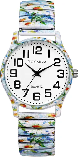Vista 7 de Lancardo Reloj de pulsera para mujer: Bohemia elástica analógica de cuarzo, gran número, esfera blanca, fácil de leer, cumpleaños, día de San