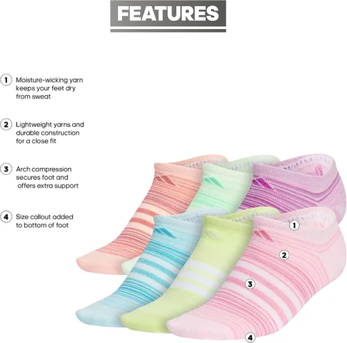 Vista 2 de adidas Girl's Superlite 6-Pack No Show