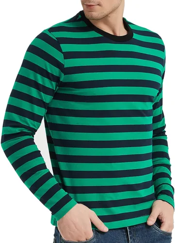 Vista 12 de Casual Black White Striped T-Shirt Mens Long Sleeve Cotton Spandex Crewneck Manga larga (negro y amarillo)