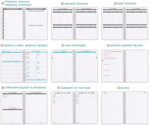 Vista 6 de Planificador de presupuesto y organizador mensual de facturas con bolsillos. Cuaderno de seguimiento de gastos, diario de presupuesto y planificador