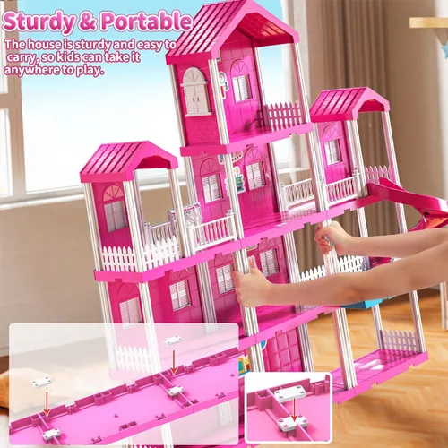 Vista 4 de Pink Girl House Playset para niños de 3 a 8 años - Juguete