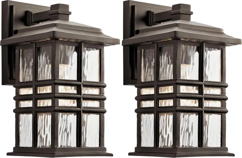 Vista 8 de Kichler Beacon 49829BKT - Lámpara de pared cuadrada de 12 pulgadas para exteriores con cristal martillado transparente en negro texturizado