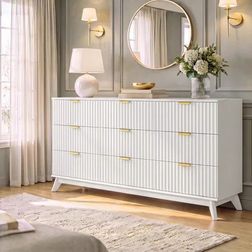 Vista 7 de YESHOMY Cómoda acanalada para dormitorio, cómoda de 57 pulgadas de ancho Blanco