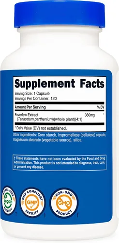 Vista 5 de Nutricost Cápsulas de matricaria (380 mg) 120 cápsulas, sin gluten, sin OMG