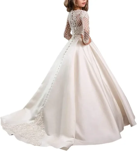 Vista 2 de SHUORUI Vestido de princesa bordado para niñas, dama de honor, boda, concurso de belleza, satén, adecuado para uso diario, vacaciones, fiestas
