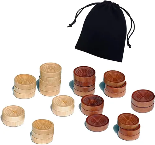 Vista 9 de Piezas de Damas - Piezas de Backgammon - Marrón Oscuro/Natural 15 piezas Cada (Negro y Beige, 27mm/1.06in)