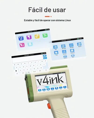 Vista 4 de v4ink Impresora de mano BT-HH6105B2 Beige Impresora de inyección de tinta de mano Imprime código de barras QR de 0.5 pulgadas, fecha, logotipo