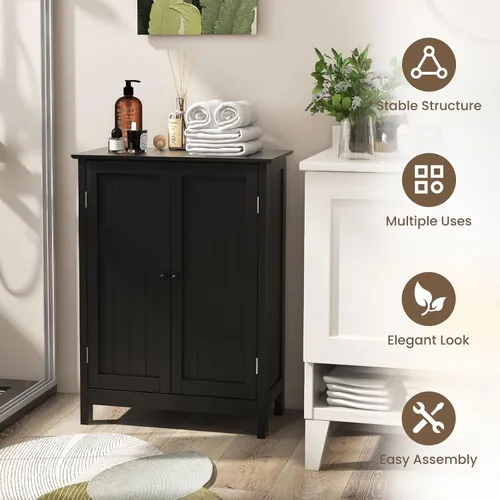Vista 4 de COSTWAY Armario de almacenamiento de baño, organizadores de baño independientes y almacenamiento con puertas y estante ajustable, gabinete de piso