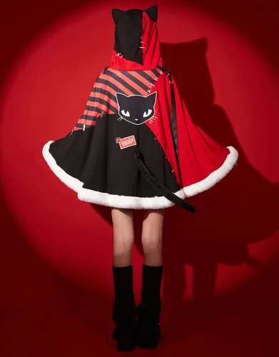Vista 4 de Emily the Strange Capa con estampado de gato para niñas, disfraz de Halloween con cola