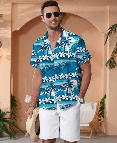 Vista 171 de KYKU - Camisa hawaiana funky para hombre, ropa tropical para vacaciones en Palm Beach