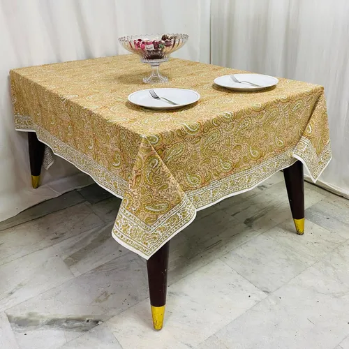 Vista 296 de Ridhi Mantel cuadrado con estampado de bloques de mano de caléndula ámbar