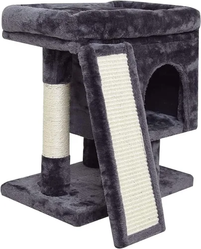 Vista 10 de SYANDLVY Árbol pequeño para gatos grandes de interior, condominio para gatitos con poste rascador y tabla, torre de actividades moderna con cueva