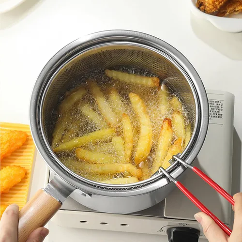 Vista 6 de Set de colador de pasta de 2 piezas, colador de fideos de acero inoxidable con asa extraíble, colador de pasta de metal, cesta para freidora