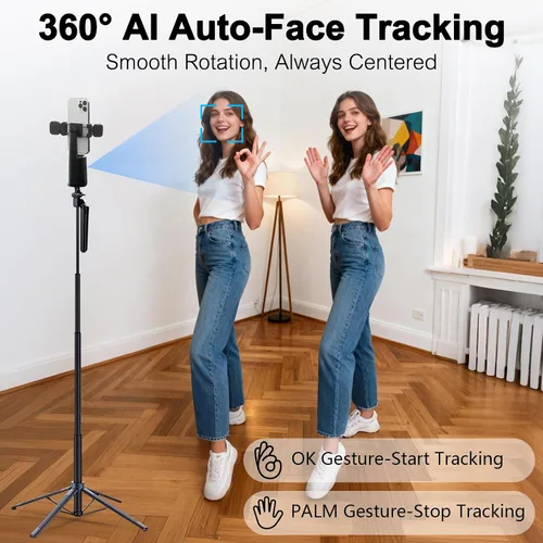 Vista 2 de Trípode para selfie con seguimiento facial automático con cardán de seguimiento inteligente desmontable, sin aplicación para disparar, kits de fotos