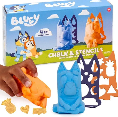 Vista 8 de Oficial Bluey Chalk Art, paquete de 5 tizas para acera para niños, incluye 5 tizas, soportes y plantilla, juguetes exteriores para niños pequeños