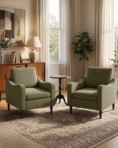 Vista 10 de LEVELEVE Silla con brazo Accent – marrón claro, silla de lectura cómoda tapizada para sala de estar, dormitorio, apartamento, sala de espera