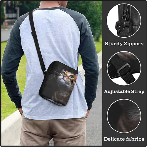 Vista 6 de Bengal - Bolso bandolera con diseño de gato para mujeres y hombres, bandolera cruzada, bolsa de hombro pequeña con correa ajustable para viajes al