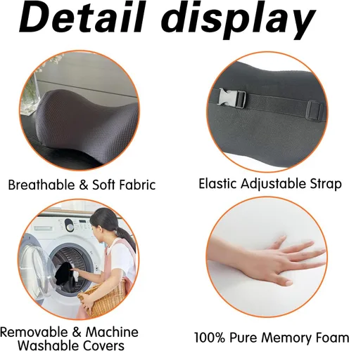 Vista 2 de Almohada súper cómoda para reposacabezas de automóvil, ajuste universal para el cuello del coche para conducir Car Pillows with 100% Memory Foam