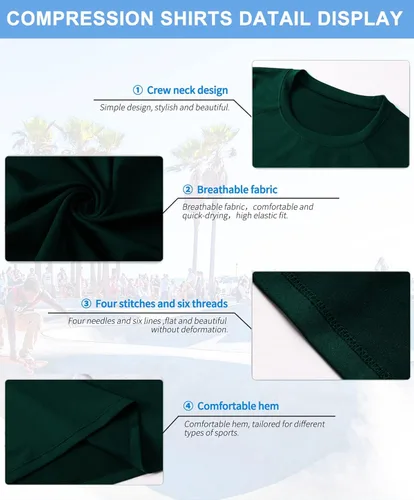 Vista 3 de Camiseta de compresión para hombre, manga larga, atlética, entrenamiento, camiseta deportiva activa, capa base, camiseta de ajuste seco