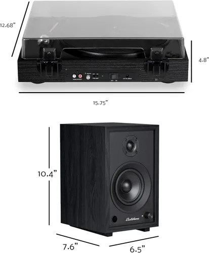Vista 8 de Electrohome Montrose Record Player Stereo System, 4" Bluetooth Powered Bookshelf Speakers, Belt-Drive Turntable with Audio-Technica Stylus, Speed