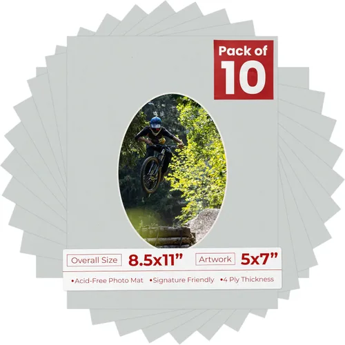 Vista 10 de Tapete de 8.5 x 11 pulgadas con corte biselado para fotos de 5 x 7 pulgadas – Apertura de tablero de fotos ovalada marrón roble envejecido