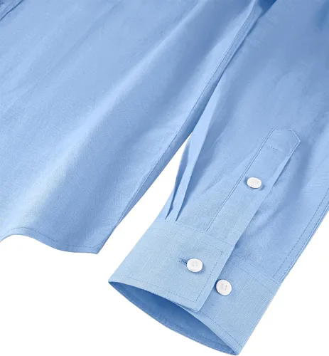 Vista 5 de J.VER Camisa de lino para hombre, casual, ligera, de manga larga, cuello con botones, color liso, para la playa, para el trabajo de vacaciones