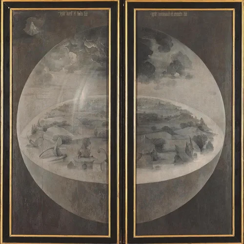 Vista 8 de ART.COM Lienzo decorativo para pared Jardín de delicias terrenales, creación del mundo en marco negro por Hieronymus Bosch, 21 x 21 pulgadas