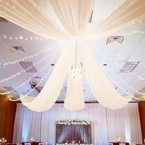 Vista 11 de FUHSY Cortinas de techo para arco de boda, tela drapeada, tela de gasa, cortinas de gasa burdeos para telón de fondo, 5 x 20 pies, 2 paneles