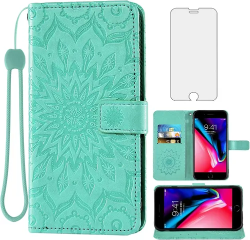 Vista 13 de Funda de teléfono para iPhone 7plus 8plus 7/8 Plus con protector de pantalla de vidrio templado, funda de cuero con tapa para tarjetero, accesorios