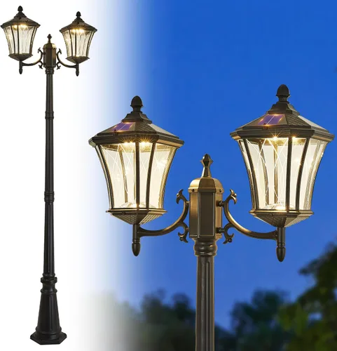 Vista 11 de Luces solares para poste del atardecer al amanecer, lámparas solares para exteriores con base de montaje en muelle, cabezal de luces exteriores