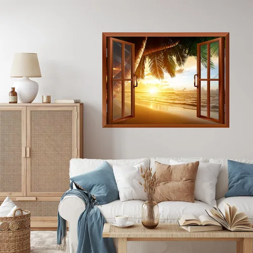 Vista 25 de wall26 Adhesivo decorativo para pared, loros verdes sentados en la rama afuera, ventana abierta, no se pega ni se pega, papel tapiz no tejido