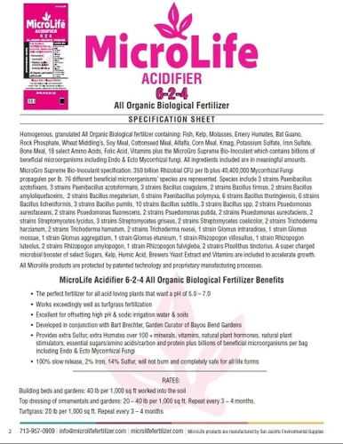 Vista 3 de MicroLife Acidificador (6-2-4) Fertilizante orgánico granular de grado profesional (para plantas amantes del ácido) rosas, arándanos, azaleas