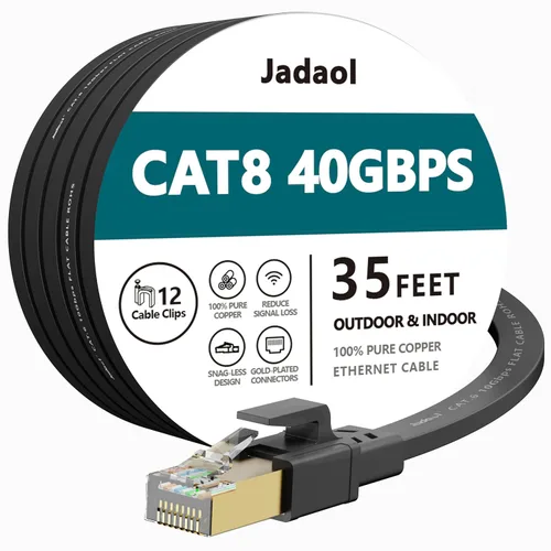 Vista 31 de Jadaol Cable Ethernet Cat8 1.5 pies 40Gbps 2000MHz Cable LAN S/FTP plano