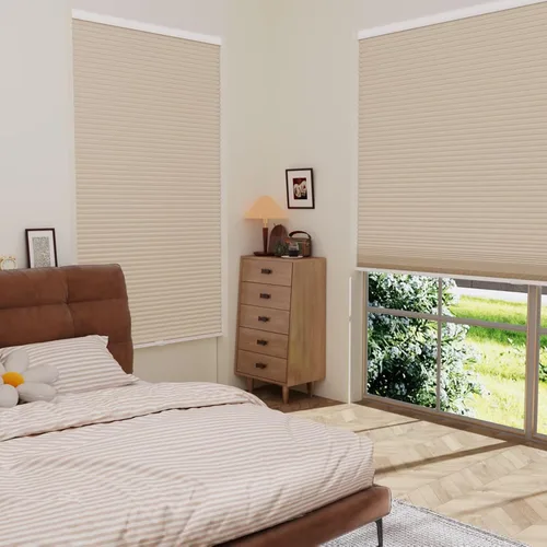 Vista 5 de MYshade Persianas celulares opacas sin cordones, con diseño de panal para ventanas de interior, persianas de oscurecimiento de habitación, para casa