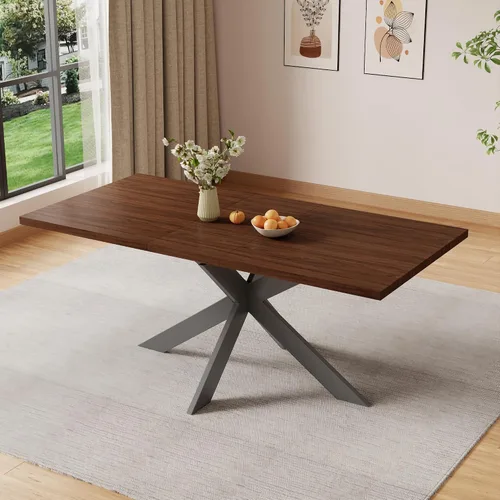 Vista 20 de 6-Piece Extendable Dining Table Set, Modern 63''–79'' Grey Wood Table with 6 Grey Fabric Chairs, Dining Room Table and Chairs for 6, Ideal for 1