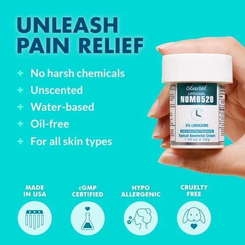 Vista 5 de Ebanel crema anestésica de lidocaína tópica 5%, paquete de 2 unidades de crema para alivio del dolor, quemaduras, picazón y entumecimiento, crema