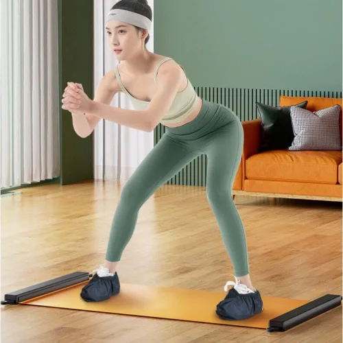 Vista 2 de Tabla deslizante, con topes finales, botines deslizantes, bolsa de transporte de malla y guía de ejercicios para entrenamiento de equilibrio de bajo