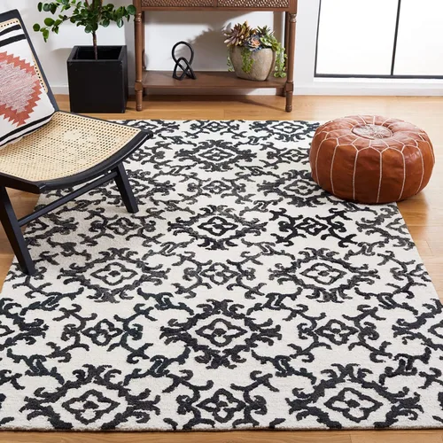 Vista 10 de SAFAVIEH Blossom Collection BLM104A - Alfombra decorativa de lana de alta calidad, hecha a mano, 2 x 3 pies, color gris/marfil