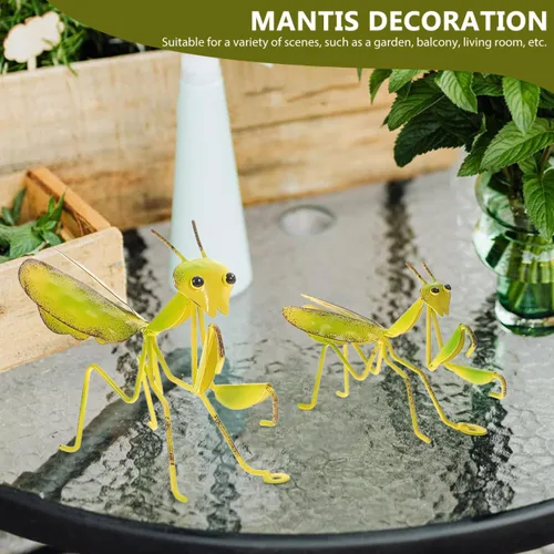 Vista 7 de Estatua de pared de mantis rezante de metal: 3 piezas de mantis de metal para jardín, patio, decoración de arte, figura de animal de insecto