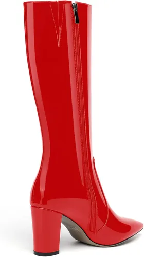 Vista 61 de AMBELIGHT Botas altas hasta la rodilla con cremallera y puntera puntiaguda para mujer, de patente sólida, tacón alto, 3.3 pulgadas