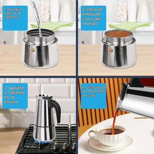 Vista 5 de 2 Tazas Moka de Acero Inoxidable 100ml Cafetera de Espresso Italiana para Estufa Cafeteras Moka Percolador Cafetera Greca para Estufa de Inducción