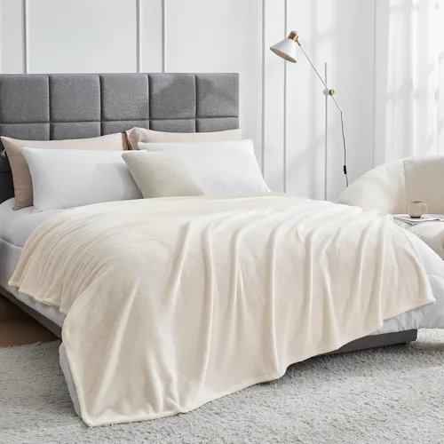 Vista 8 de Hansleep Manta de forro polar para sofá beige, súper suave manta de franela esponjosa y acogedora para todas las estaciones, beige, manta de 50x60