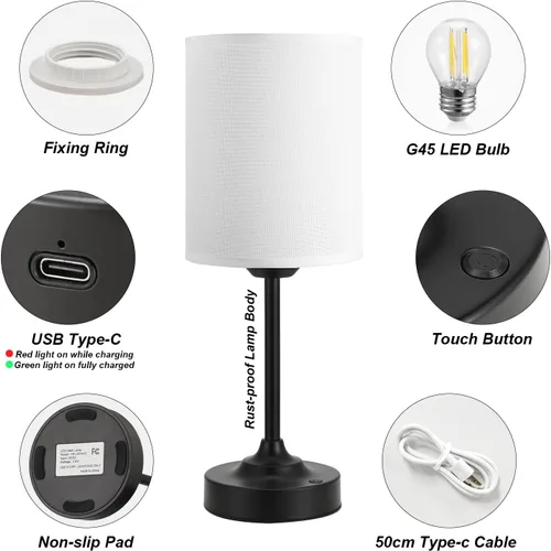 Vista 6 de Lámpara de mesa Cordlss con control táctil, lámpara recargable USB-C con atenuación continua, 4000 mAh, funciona con pilas, lámpara de noche