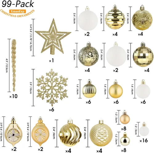 Vista 3 de XmasExp - Paquete de 99 adornos de bolas de Navidad surtidos Juego de bolas de Navidad inastillables con paquete de regalo de mano reutilizable