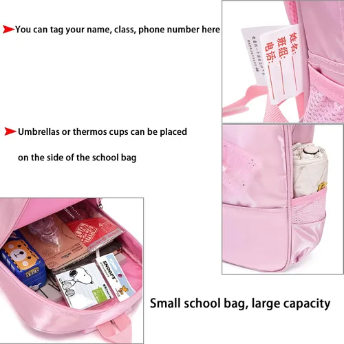 Vista 6 de Mochila de nailon para niñas, bolsa de almacenamiento de ballet rosa, decoración de lentejuelas, bolsa de escuela para niños, Rosado, Fresco y dulce