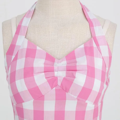 Vista 4 de Vestido de cosplay retro Rockabilly de los años 50 para mujer, vestido de cosplay floral halter Audrey Hepburn de los años 50 y 60