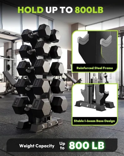 Vista 3 de HANDBODE Dumbbell Set with A-Frame Rack, Rubber Coated Dumbbells 260-600 lb